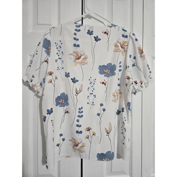 Shein medium women's white floral blouse with elastic cuffed sleeves - Picture 4 of 8